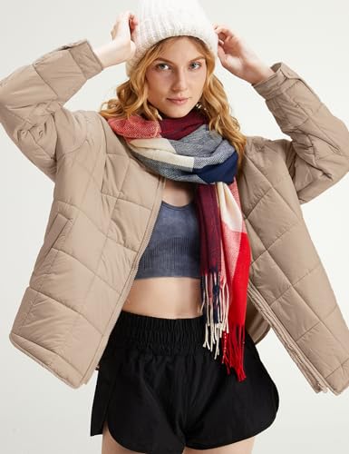 Gacaky Women's Baggy Lightweight Zip Puffer Jacket Warm Winter Down Coat with Pockets Dark Khaki （M）