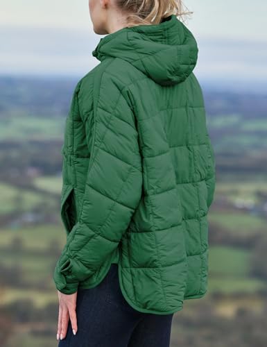 Flygo Womens Oversized Puffer Jacket Packable Quilted Pullover Jackets Hoodies Lightweight Padded Down Coat(AquaGreen-L)