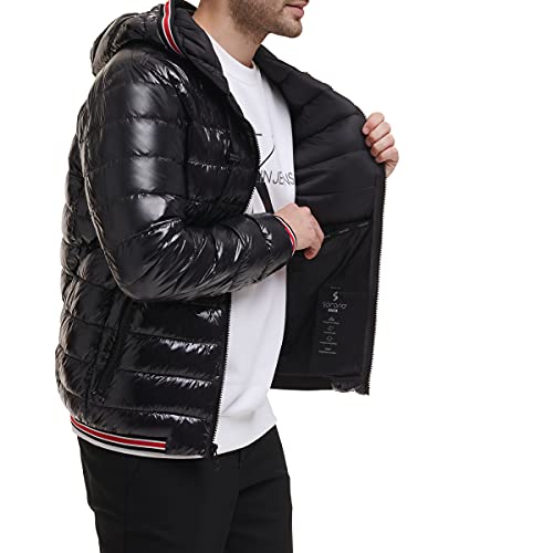 Calvin Klein Men's Hooded Super Shine Puffer Jacket, Black, Large