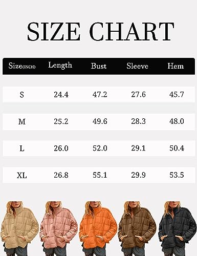 Omoone Women's Quilted Puffer Jacket Zip Up Oversized Lightweight Padded Down Coat Outerwear(3877-Khaki-M)
