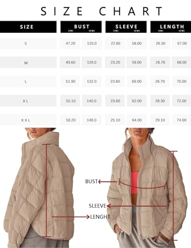 Gacaky Women's Baggy Lightweight Zip Puffer Jacket Warm Winter Down Coat with Pockets Dark Khaki （M）