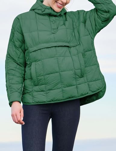 Flygo Womens Oversized Puffer Jacket Packable Quilted Pullover Jackets Hoodies Lightweight Padded Down Coat(AquaGreen-L)