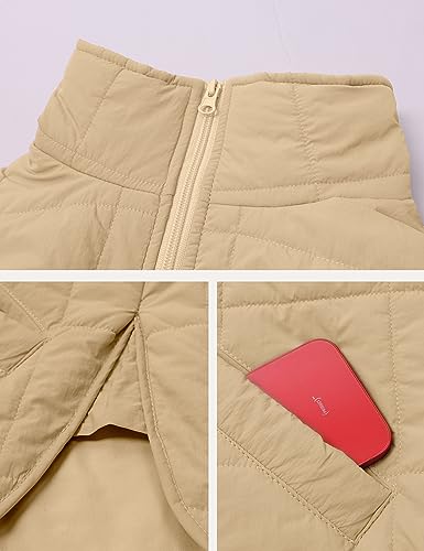 Omoone Women's Quilted Puffer Jacket Zip Up Oversized Lightweight Padded Down Coat Outerwear(3877-Khaki-M)