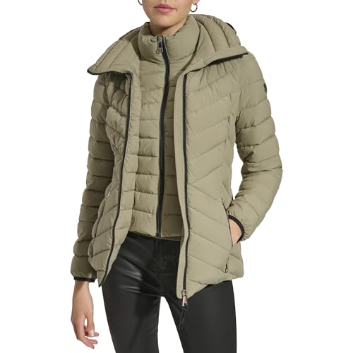 DKNY Women's Hooded Puffer Jacket, Sage