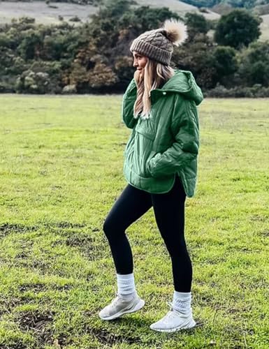Flygo Womens Oversized Puffer Jacket Packable Quilted Pullover Jackets Hoodies Lightweight Padded Down Coat(AquaGreen-L)