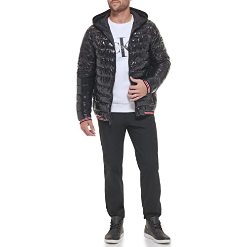 Calvin Klein Men's Hooded Super Shine Puffer Jacket, Black, Large
