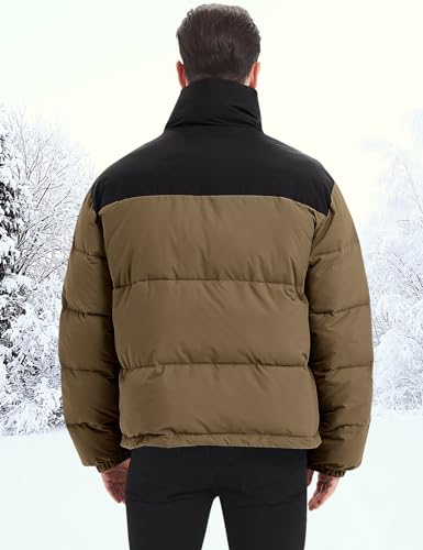 Flygo Men Puffer Jacket Winter Coats Water Resistant Long Sleeve Zip Up Lightweight Quilted Down Jackets(DarkKhaki-S)