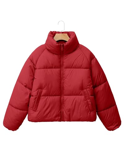 Cropped Jacket for Women Long Sleeve Zip Lightweight Winter Warm Jacket Coats Hallowmas Red Orange L