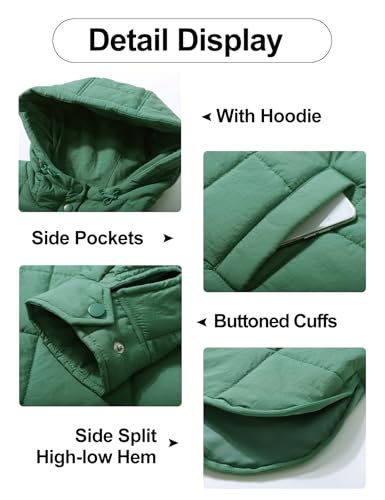 Flygo Womens Oversized Puffer Jacket Packable Quilted Pullover Jackets Hoodies Lightweight Padded Down Coat(AquaGreen-L)