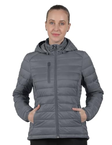 fit space Women's Puffer Jacket Synthetic Down Winter Coat,Insulated Quilted Lightweight Removel Hooded Packable (Small, Grey)