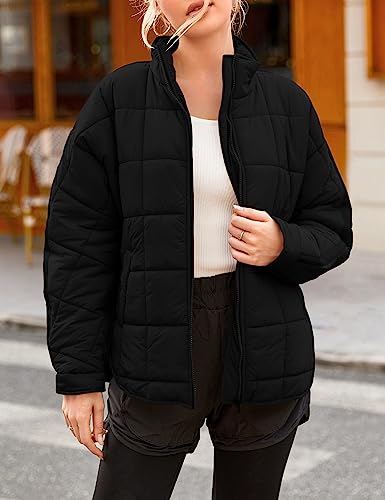 LEANI Women's Oversized Lightweight Puffer Jackets Long Sleeve Zipper Short Down Coat with Pockets