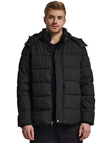 wantdo Men's Hooded Winter Padded Puffer Coat Windproof Puffer Jacket (Black, Large)
