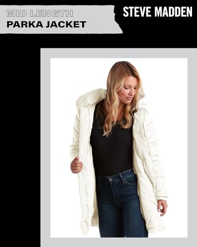 Steve Madden Women's Long Heavy Weight Puffer Jacket, Ivory, Large