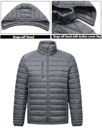 fit space Women's Puffer Jacket Synthetic Down Winter Coat,Insulated Quilted Lightweight Removel Hooded Packable (Small, Grey)