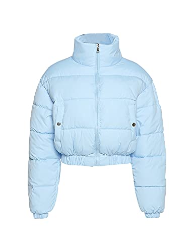 Gihuo Womens Cropped Quilted Puffer Jacket Lightweight Padded Coat Warm Puffy Coat Zip UP Bubble Coats with Pockets(Blue-M)