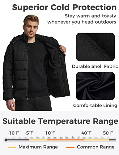 wantdo Men's Hooded Winter Padded Puffer Coat Windproof Puffer Jacket (Black, Large)