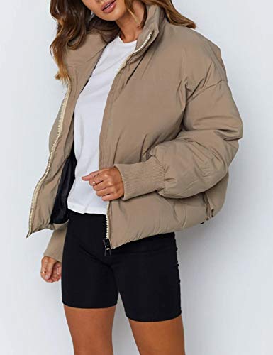 UANEO Puffer Jacket Womens Oversized Cropped Puffy Quilted Winter Jackets Coat (Khaki-S)