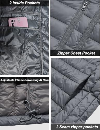 fit space Women's Puffer Jacket Synthetic Down Winter Coat,Insulated Quilted Lightweight Removel Hooded Packable (Small, Grey)