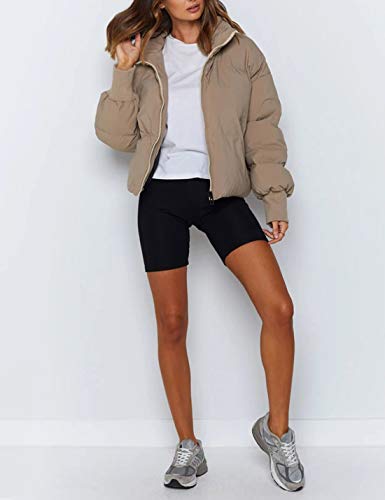 UANEO Puffer Jacket Womens Oversized Cropped Puffy Quilted Winter Jackets Coat (Khaki-S)