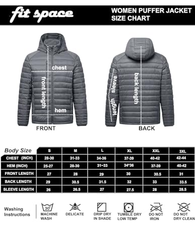 fit space Women's Puffer Jacket Synthetic Down Winter Coat,Insulated Quilted Lightweight Removel Hooded Packable (Small, Grey)