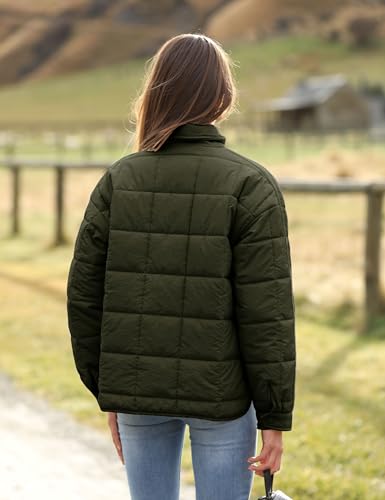 Watashi Women's Packable Puffer Jacket Long Sleeve Full Zip Lightweight Quilted Coat(ArmyGreen-M)