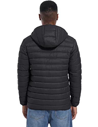 MAGCOMSEN Men's Lightweight Coats Packable Puffer Winter Jacket Zip Hoodie Insulated Puffy Coat for Hiking Travel Fall Thermal Jacket Men Black, XL