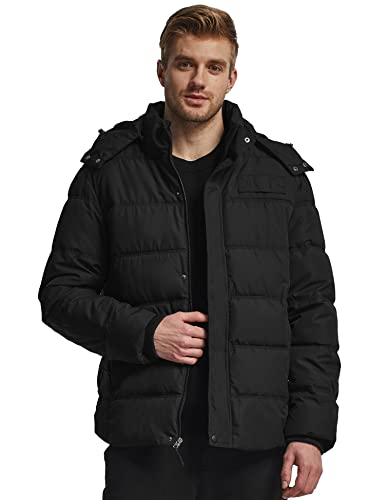 wantdo Men's Hooded Winter Padded Puffer Coat Windproof Puffer Jacket (Black, Large)