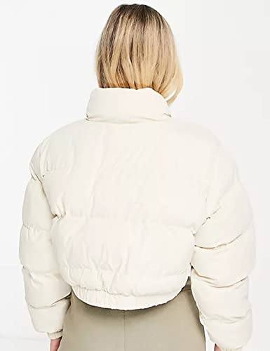 Yeokou Women's Cropped Puffer Jacket Black Stand Collar Zip Up Short Bubble Coat with Pockets(Apricot-M)