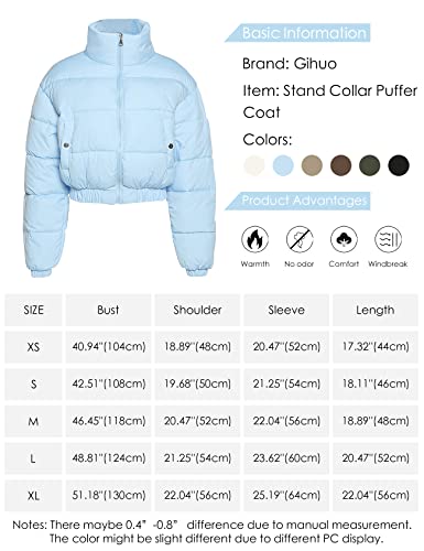 Gihuo Womens Cropped Quilted Puffer Jacket Lightweight Padded Coat Warm Puffy Coat Zip UP Bubble Coats with Pockets(Blue-M)