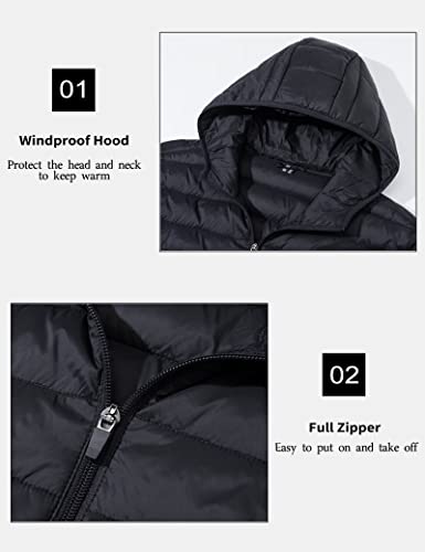 MAGCOMSEN Men's Lightweight Coats Packable Puffer Winter Jacket Zip Hoodie Insulated Puffy Coat for Hiking Travel Fall Thermal Jacket Men Black, XL