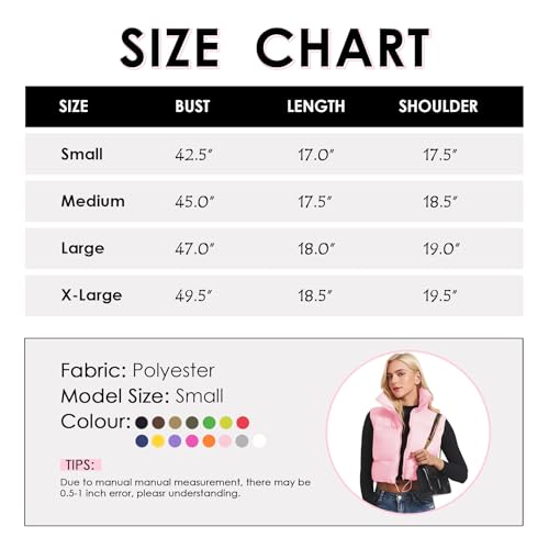 Zando Cropped Puffer Vest for Women Fashion Oversized Lightweight Winter Vest Outerwear Sleeveless Zip Up Stand Collar Vest Jacket Padded Gilet Puffer Coat with Pockets Black Medium