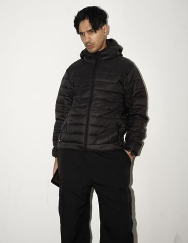 COOFANDY Men's Black Puffer Jacket Lightweight Packable Hooded Puffy Winter Jackets for Running Travel