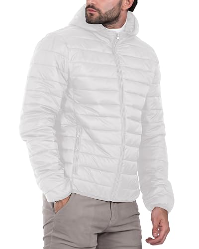 Men's Lightweight Puffer Jacket Hooded Down Alternative Coat Packable Windproof Outerwear Jacket White 2XL