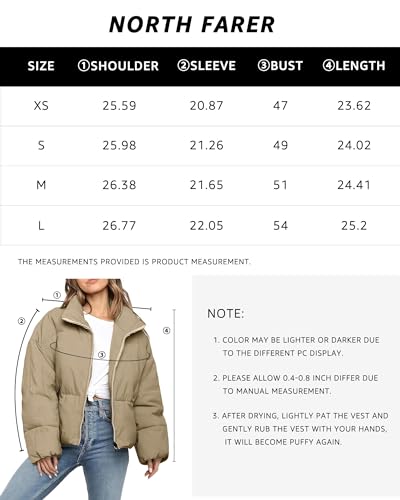 Womens Winter Cropped Puffer Jacket for Long Sleeve Oversize Puffy Coat Short Warm Quilted Jacket Khaki M