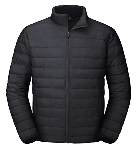 MAGCOMSEN Puffer Jacket Men Packable Down Jacket Lightweight Winter Coats Waterproof Insulated Jacket Black 2XL