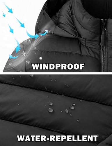 ROYAL MATRIX Women's Packable Puffer Jacket - Lightweight Winter Warm Long Quilted Puffer Coat with Detachable Hood (Jet Black, L)