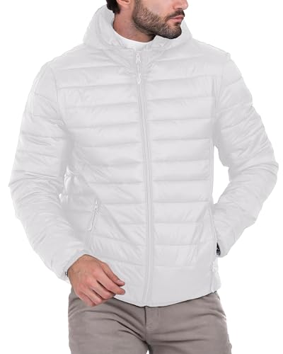 Men's Lightweight Puffer Jacket Hooded Down Alternative Coat Packable Windproof Outerwear Jacket White 2XL
