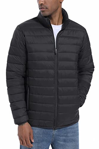 MAGCOMSEN Puffer Jacket Men Packable Down Jacket Lightweight Winter Coats Waterproof Insulated Jacket Black 2XL