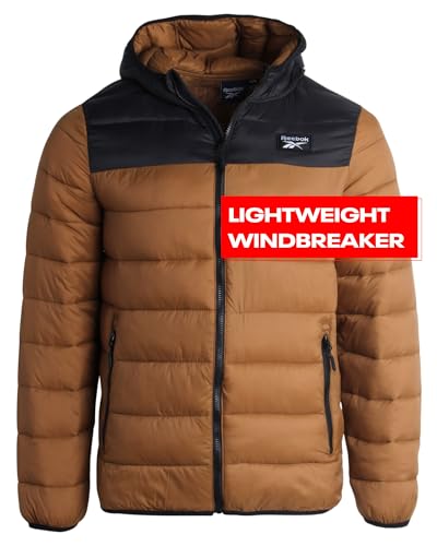 Reebok Men's Jacket – Lightweight Hooded Quilted Puffer Coat – Warm Insulated Winter Jacket for Men (S-4X), Size Large, Timber/Black