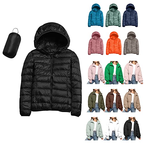 Womens Puffer Jacket Packable,2022 Warm Lightweight Down Jacket Hood Windproof Winter Coat with Recycled Insulation Coat,Plus Size Puffer Jacket,Short Puffer Jacket,Cute Outwear for Women