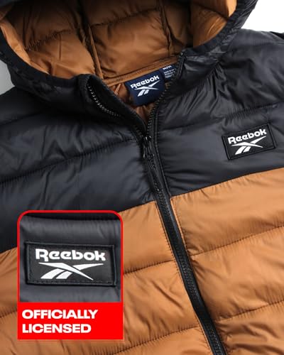 Reebok Men's Jacket – Lightweight Hooded Quilted Puffer Coat – Warm Insulated Winter Jacket for Men (S-4X), Size Large, Timber/Black