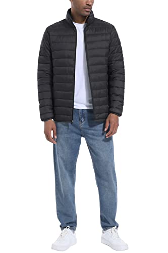 MAGCOMSEN Puffer Jacket Men Packable Down Jacket Lightweight Winter Coats Waterproof Insulated Jacket Black 2XL