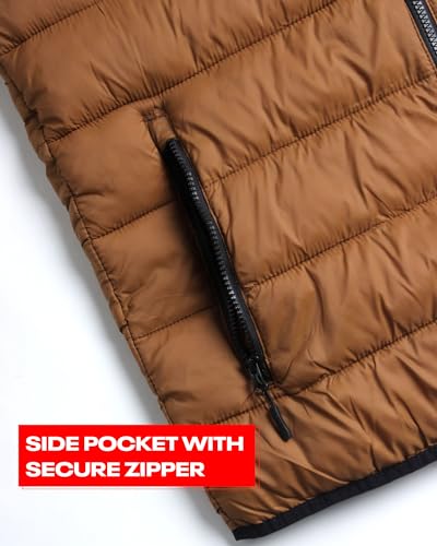 Reebok Men's Jacket – Lightweight Hooded Quilted Puffer Coat – Warm Insulated Winter Jacket for Men (S-4X), Size Large, Timber/Black