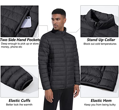 MAGCOMSEN Puffer Jacket Men Packable Down Jacket Lightweight Winter Coats Waterproof Insulated Jacket Black 2XL