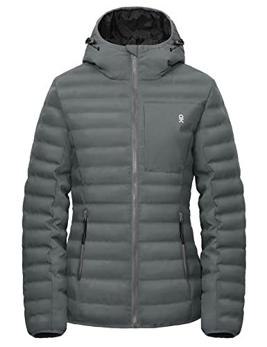 Little Donkey Andy Women's Warm Waterproof Puffer Jacket Hooded Windproof Winter Coat with Recycled Insulation Upgraded Grey M