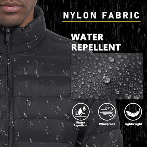 MAGCOMSEN Puffer Jacket Men Packable Down Jacket Lightweight Winter Coats Waterproof Insulated Jacket Black 2XL