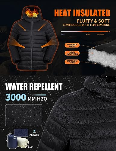 Pioneer Camp Mens Lightweight Packable Puffer Jacket Hooded Insulated Thermal Puffy Winter Jackets for Running Travel