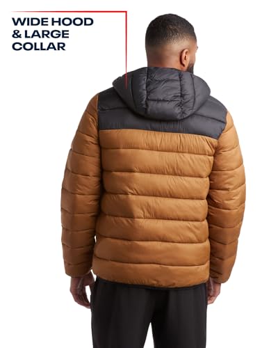 Reebok Men's Jacket – Lightweight Hooded Quilted Puffer Coat – Warm Insulated Winter Jacket for Men (S-4X), Size Large, Timber/Black
