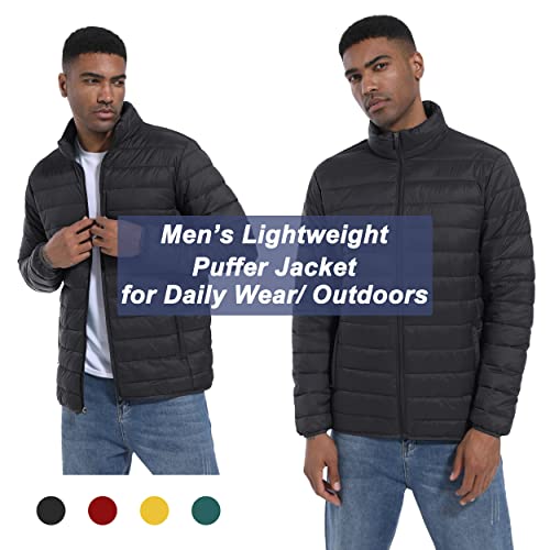 MAGCOMSEN Puffer Jacket Men Packable Down Jacket Lightweight Winter Coats Waterproof Insulated Jacket Black 2XL