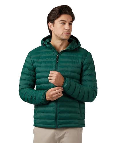 32º DEGREES Men's Lightweight Quilted Recycled Poly-Fill Packable Hooded Puffer Jacket | Zippered Pockets | Layering | Water Repellent, Formal Garden, Medium